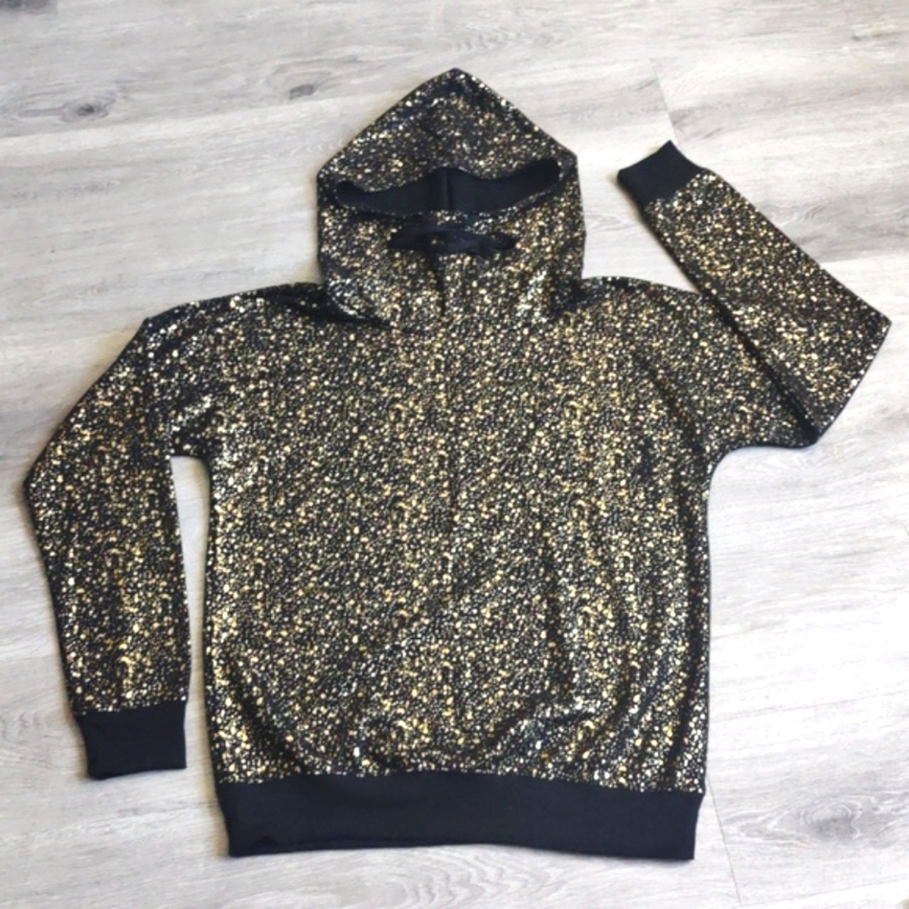 ULTRA REAR Material Girl Gold Foil Splatter Long Sleeve Drawstring Hoodie Unique
